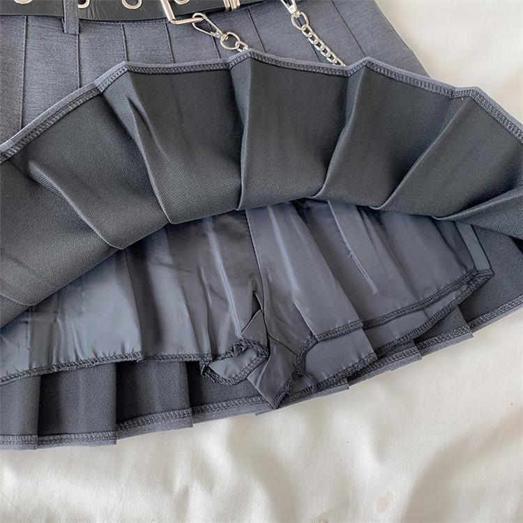 Fashion Chain Skirt High Waist and Slim A-line Skirt Hip-hop Punk Chain Belt Punk Wind Accessories Pleated Skirt