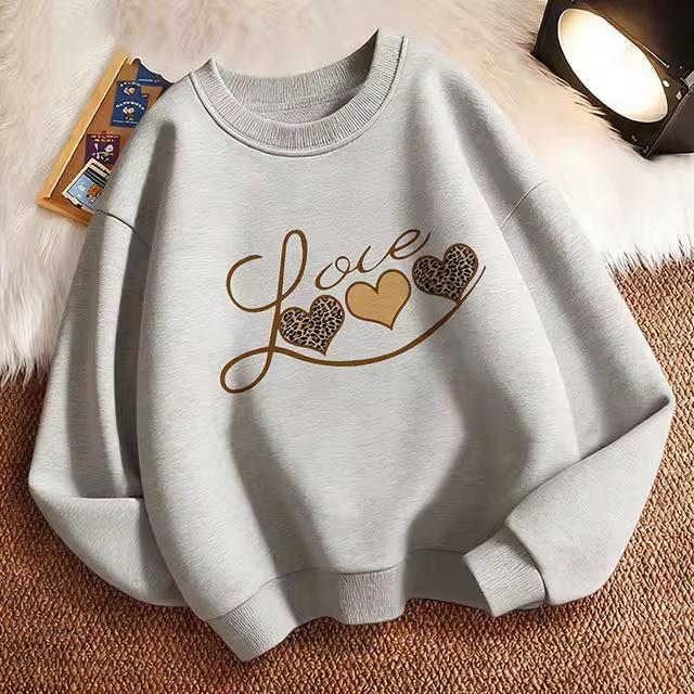 Children's Heart Print Long Sleeve Crew Neck Hoodie Sweatshirt