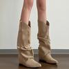 Fashion Autumn Winter Pleated Women Western Cowboy Boots Internal Elevation Knight Booties Zapatos De Mujer