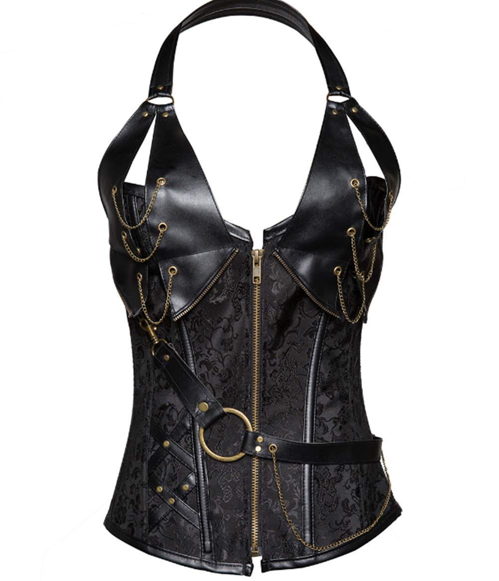 

Corset Diet Halter Neck 3 Colors to Choose From Embroidered Metal Fittings Stylish Black M [Filaeishi] Women s