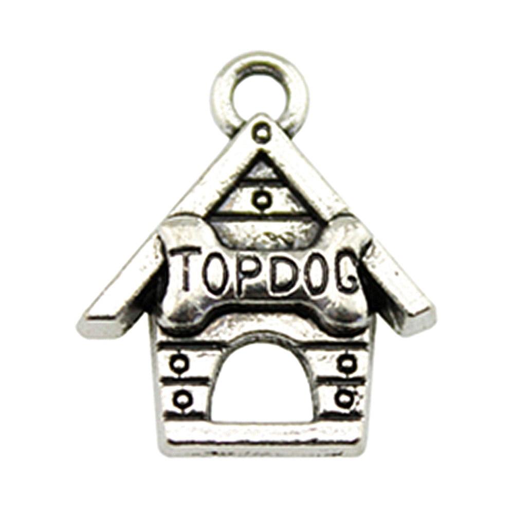 

10шт Верх Собачий дом Амулеты Античное серебро Цвет Цинковый сплав 19X16mm