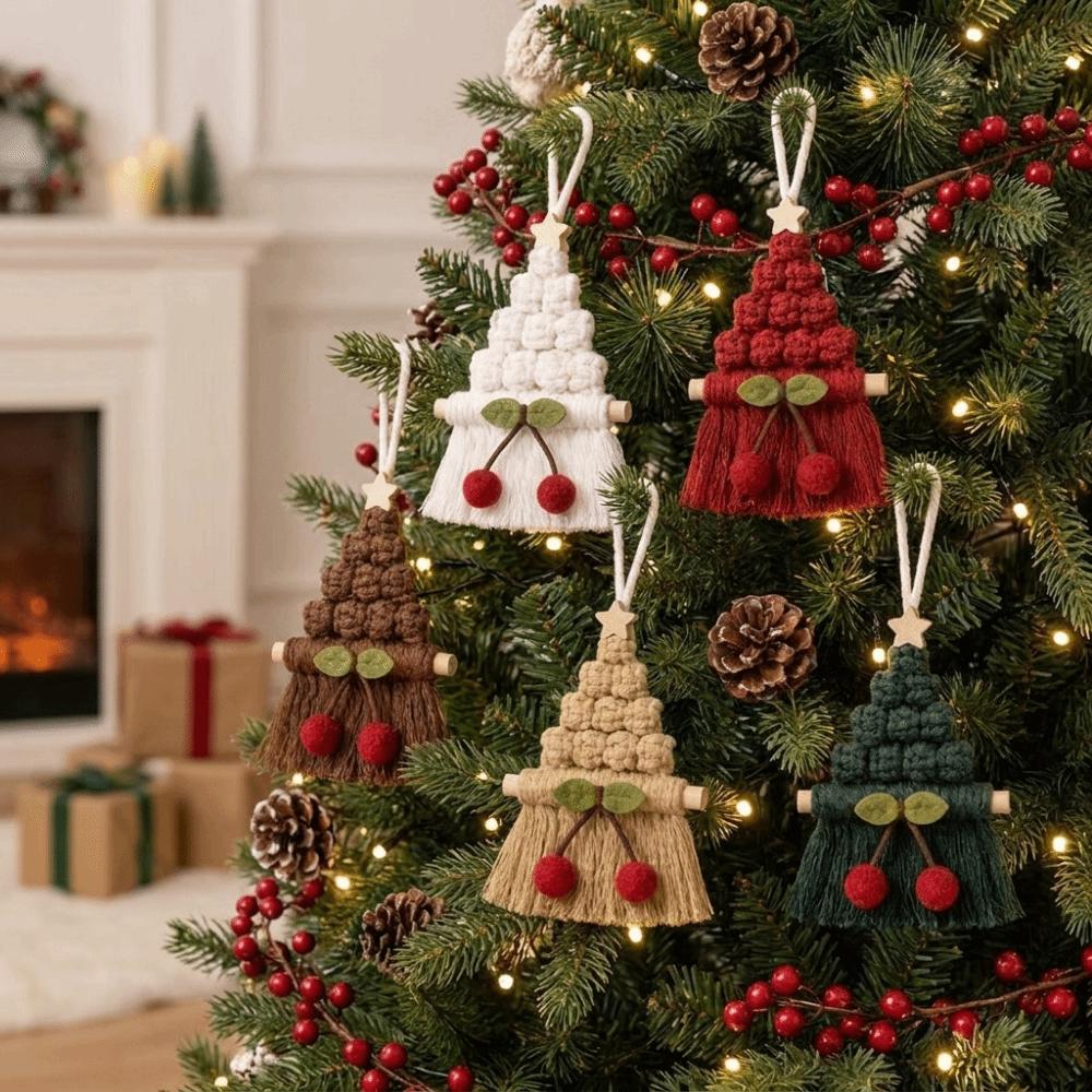 Cotton Xmas Tree Hanging Pendant Hand Woven Christmas Door Hanging Home Christmas Decor