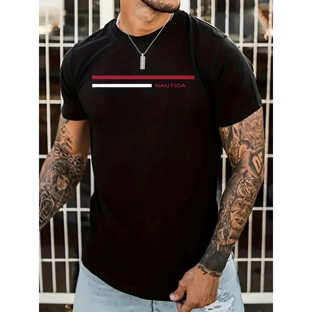 Men's Summer 100 Cotton Letter Printed T-shirt Casual Men Clothing Fashion Brand Tops Tee