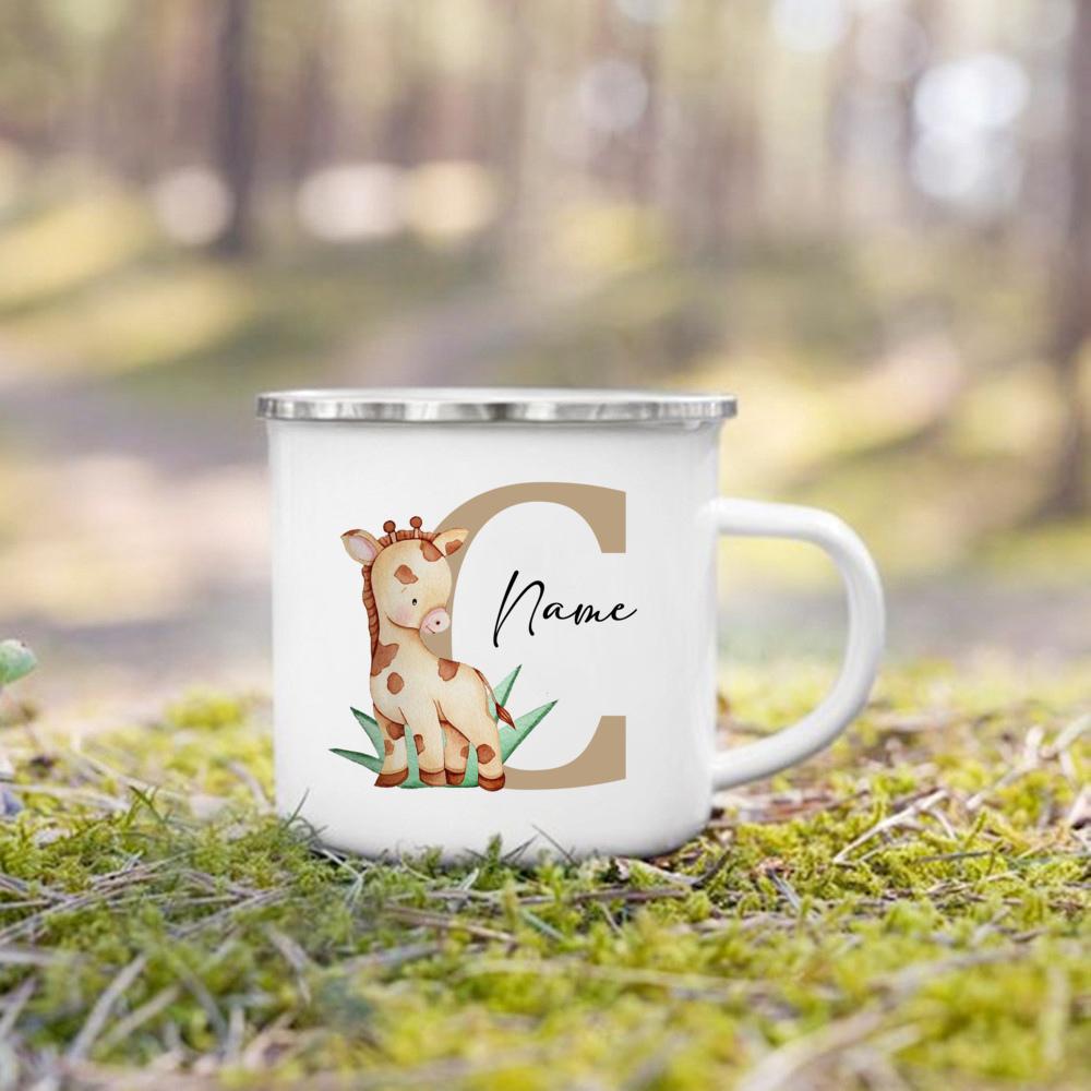 Personalized Mug for Kids Custom Deer Lion Initial with Name Cup for Boys Girls Child Handle Mugs Birthday Festive Gifts for Kid