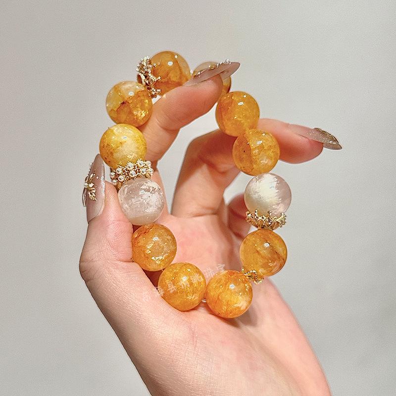 Yellow Phantom Quartz Bracelet - Natural Crystal Large Bead with Light Luxury Fashion Style.