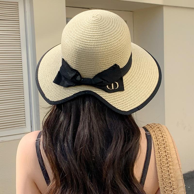 

Summer bow straw hat women s versatile straw sun hat new sunshade anti-ultraviolet breathable sunscreen hat 54-59CM