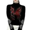 Elegant Shiny Rhinestone Long-Sleeve Top for Women - Autumn/Winter Style, Versatile Half-High Collar Base Layer