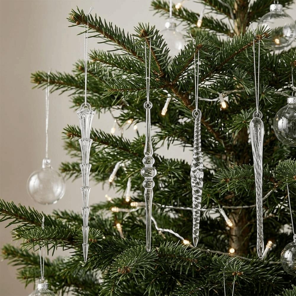 12pcs Transparent Christmas Icicle Pendants Acrylic Christmas Tree Ornaments for Xmas Tree
