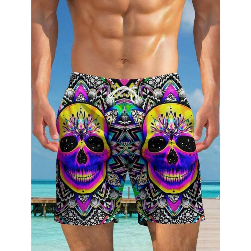 Summer 3D Skeleton Pattern Print Shorts Fashionable Casual Beach Men's Shorts
