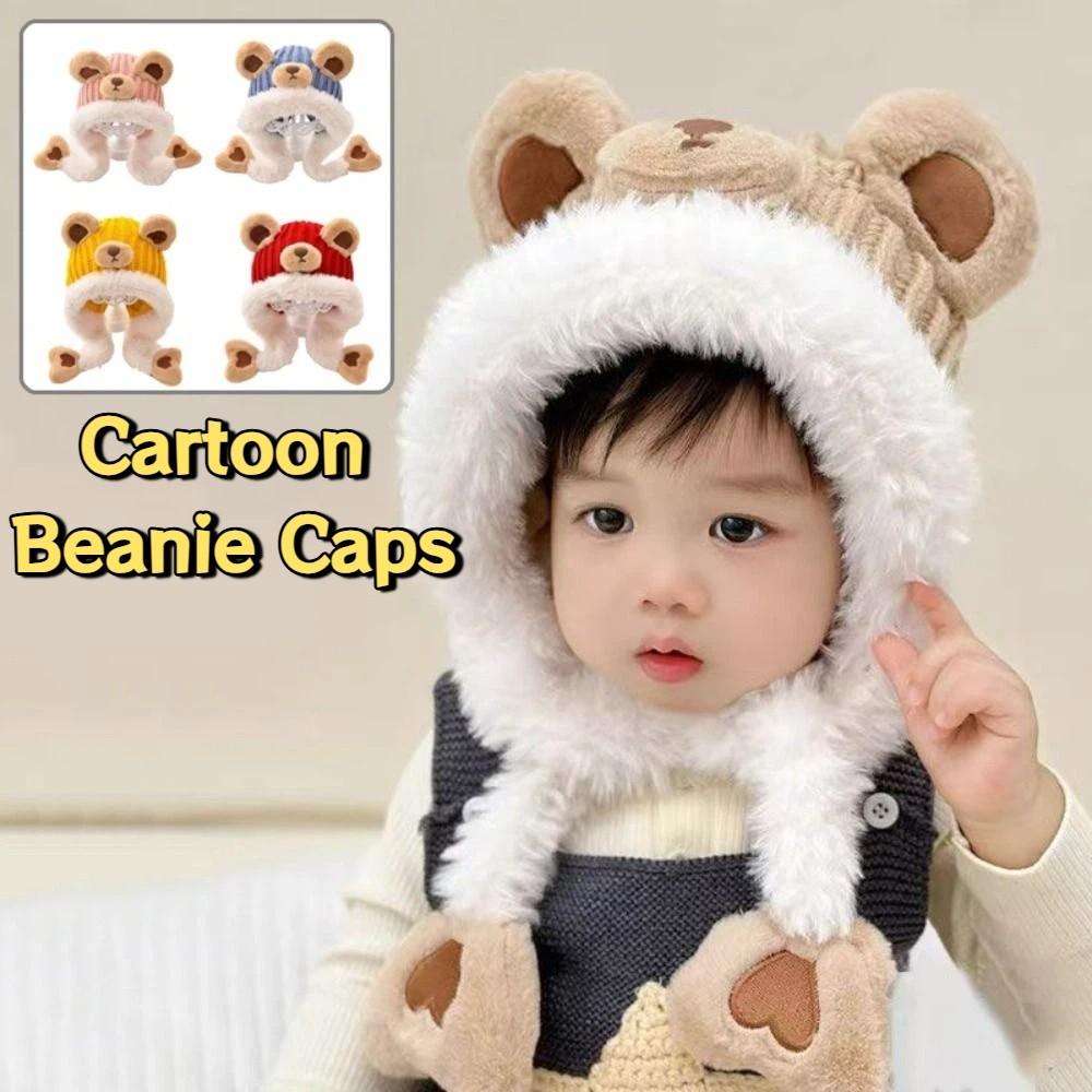 Bear Baby Ear Protection Hat Kawaii Children's Pullover Hats Knitted Warm Hat  for Boys Girls