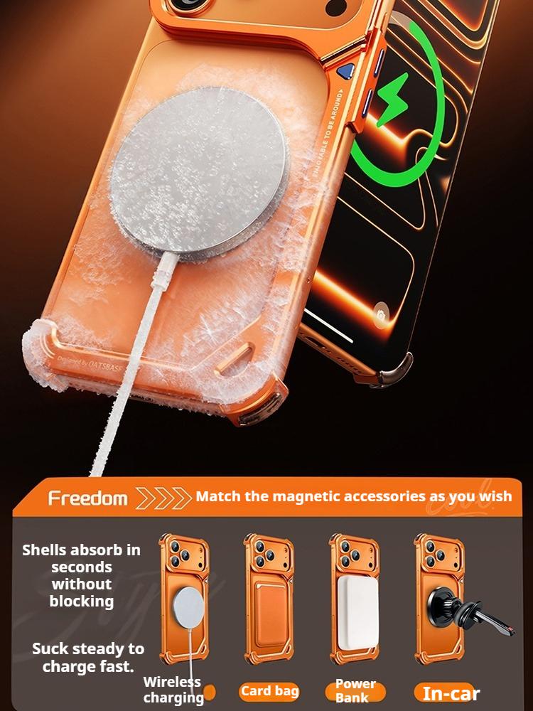 9-Shaped for iPhone 18 17 Pro Max Bumper Phone Case Metal for Magsafe Wireless Charging With Lens Holder Stand Frameless