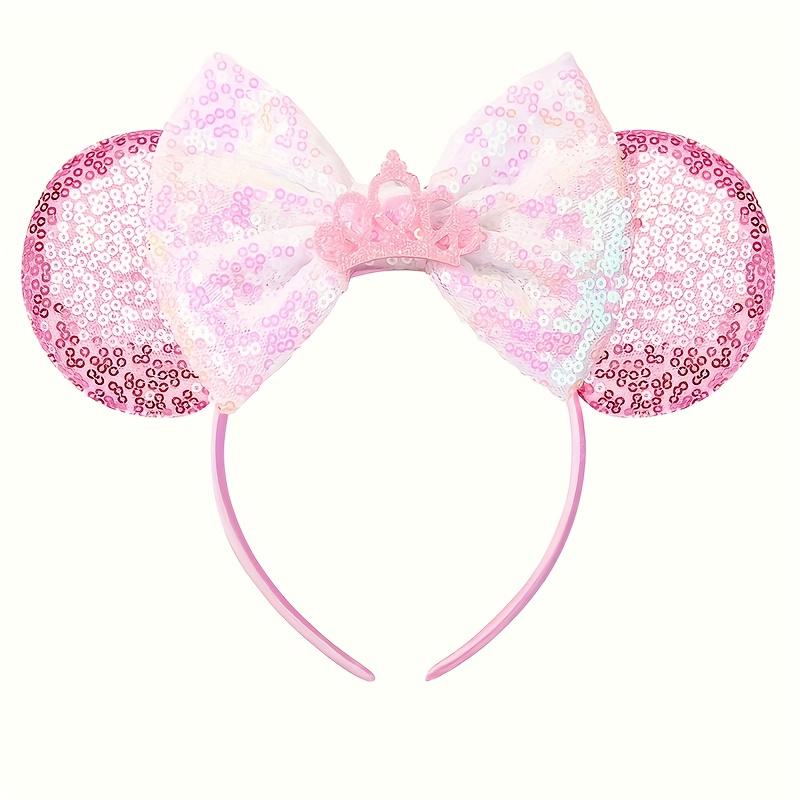 Disney Minnie Headband Shiny Sequin Bow Cute Cartoon Hair Accessory Cute Shiny Diamond Craft Crown Decoration Minnie