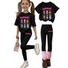 Kids Girls Printed T-Shirt and Pants Set, Casual Loose Fit, Round Neck, 2-Piece Outfit