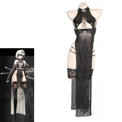 Yeni Sexy Lingerie kadın Seksi PU Yarı Perspektif Suda çözünür Çiçek Çiğ Geri Cheongsam Üniforma Günaha Takım Elbise