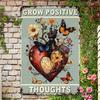 Tin Sign Metal Wall Art Decor Grow Positive Thoughts Heart With Butterflies Flowers Vintage Retro Garden Plaque for Home Living