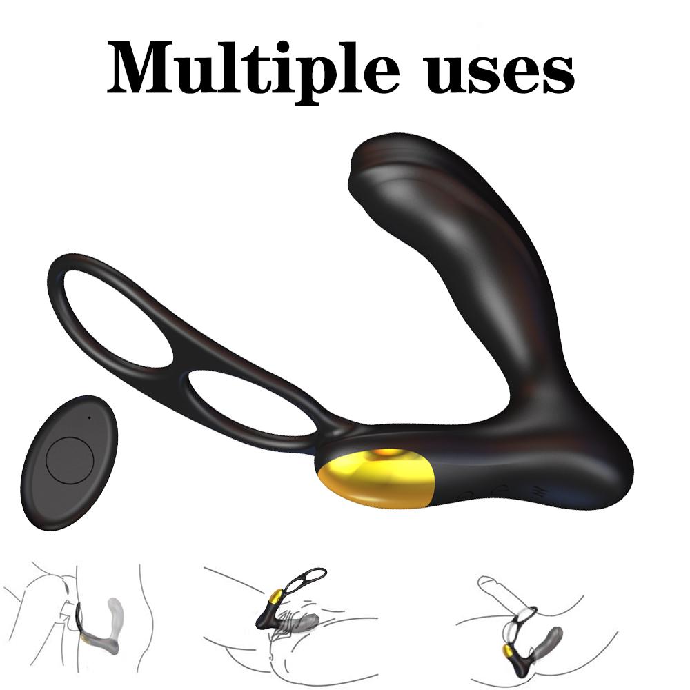 Vibrators with Dual Ring, Silicone Sex Toy Men with Dual Motors, 10 Vibration Modes and Remote Control, Butt Plug, Prostate Stimulator for Men