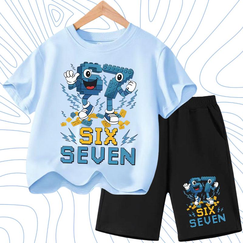 Nouveau T-shirt d'été cool pour enfants avec impression numérique, short à manches courtes dessin animé, ensemble décontracté de sport pour garçons et filles 150