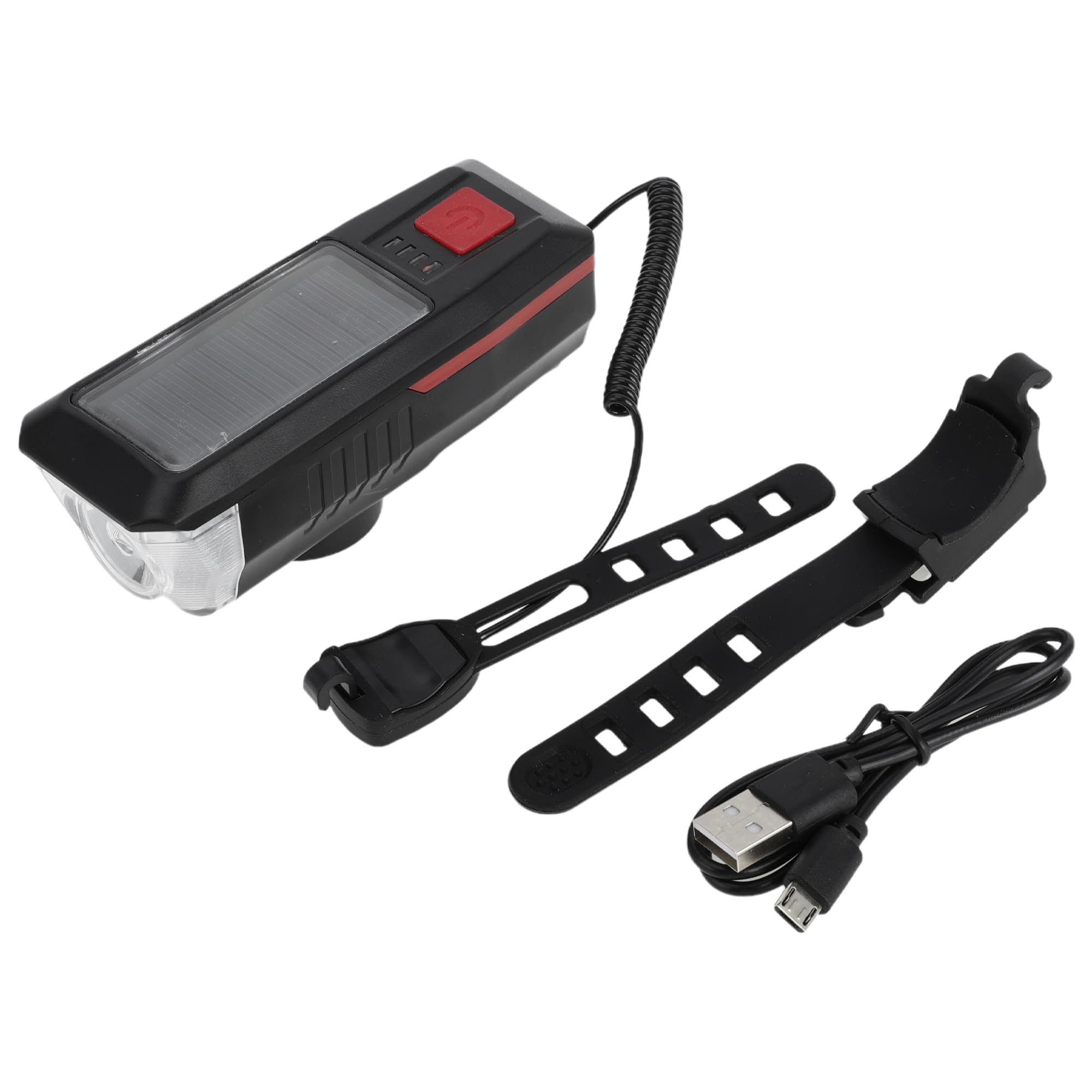 

X AUTOHAUX 1 Solar and USB Rechargeable Bike Light with 3 Dimming LED ABS Headlight for Safe Night Red Modes, Waterproof, Lightweight, Riding,