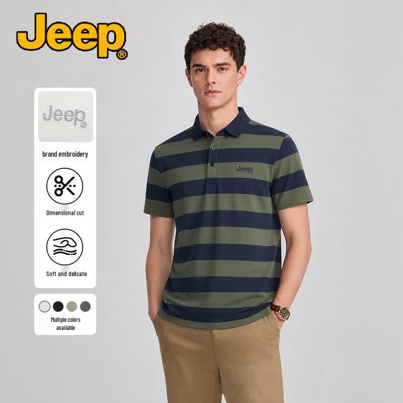 JEEP Men's Old Money Style Pearl Cotton Short Sleeve Polo Shirt