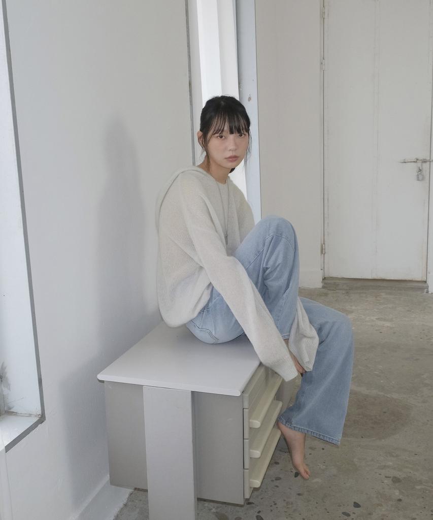 Mosyupamosyu See-Through Hooded Knit [Mint Gray]