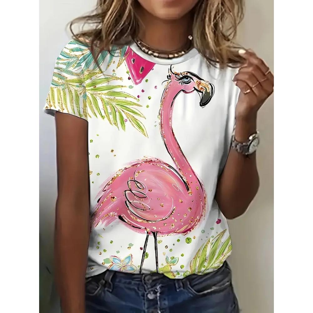 Fashion Flamingo 3D Print Men Women T-Shirts New Summer Casual O-Neck Short Sleeve T Shirt Y2k Harajuku Oversized Kids Tees Tops