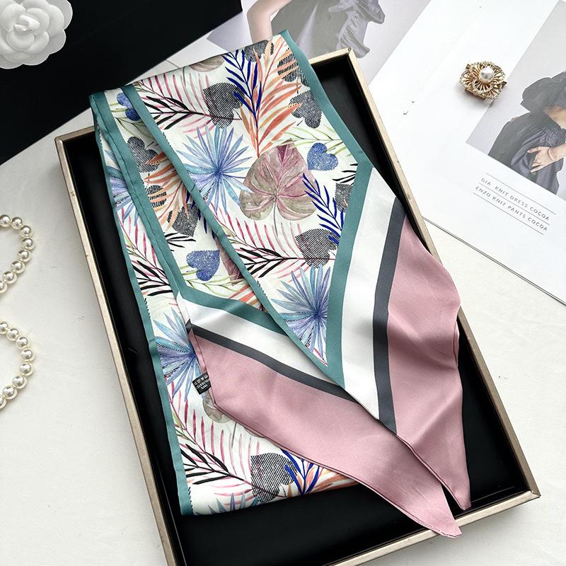 Double-sided Long Strip Small Silk Scarf Women's Professional Wear Spring and Summer New Decorative Small Scarf Tied Hair Band Streamer