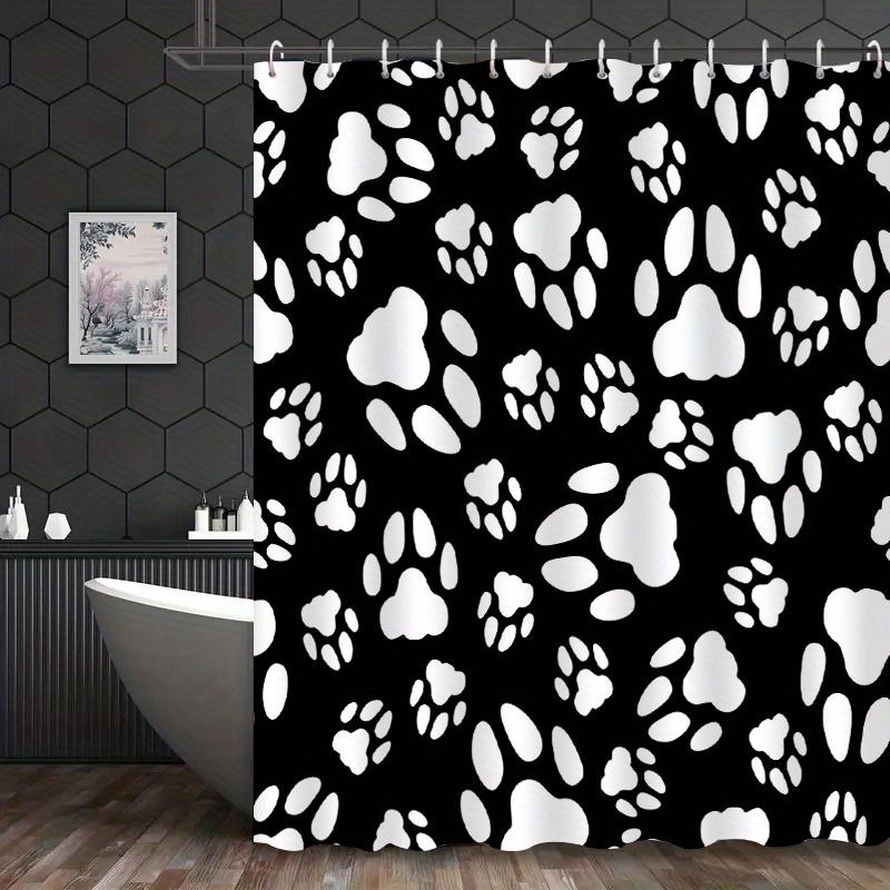 

Black And White Paw Print Patterned Shower Curtain With Hooks, Made Of Polyester, Machine Washable, Suitable For Bathroom Decor. W60H190(CM)-1 Pcs