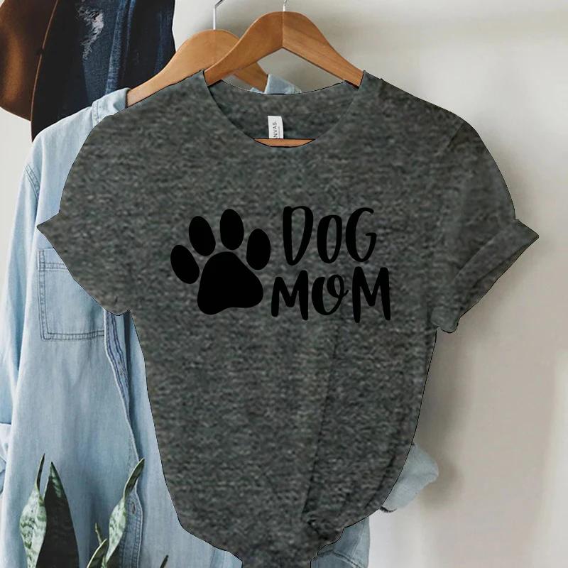 Dam T-shirt Hundtassar Mamma Tryck T-shirt Dam Kortärmad O-Hals T-shirt Damer Ledig Skjorta Kläder Toppar Hundtassar Mamma Tee