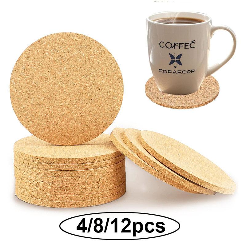 4/8/12pcs Cork Coasters for Drinks Teacup Coffee Cup Round Absorbent Coasters Cold Hot Beverages Drink Coaster for Bar Kitchen
