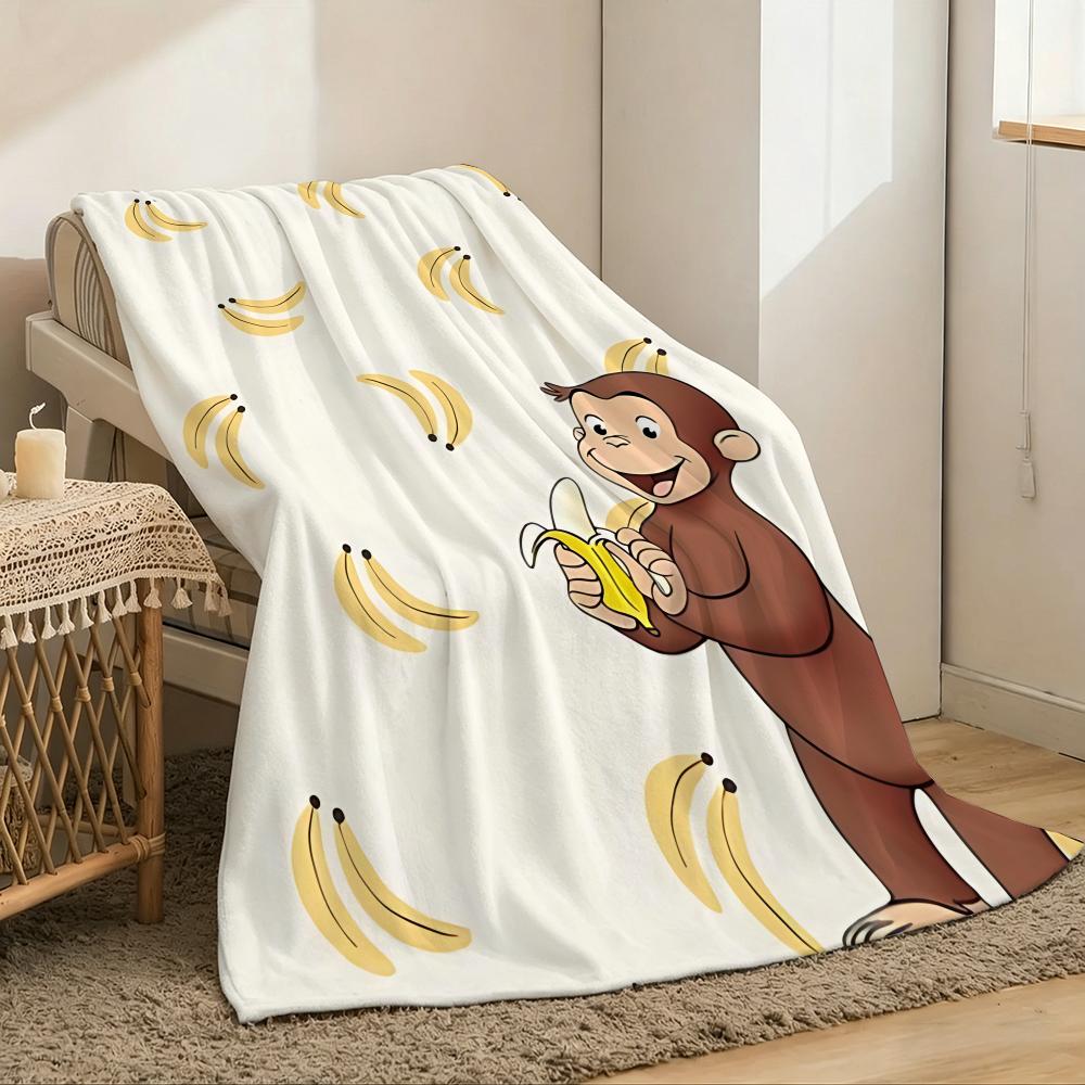 Curious George Throw Lightweight 240g Flannel Blanket Soft Skin-friendly for Summer Cooling