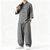 Men Chinese Style Retro Stand Collar Shirt And Pants Casual Two Piece Set