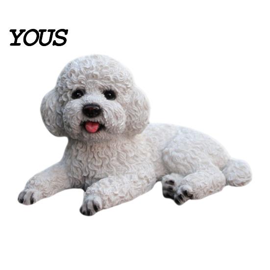 Office Desk Ornament Realistic Teddy Dog Statue, Desktop Small Pet Model, Cute Laying Sculpture Bookshelf Display Piece for Car Dashboard, Desk,