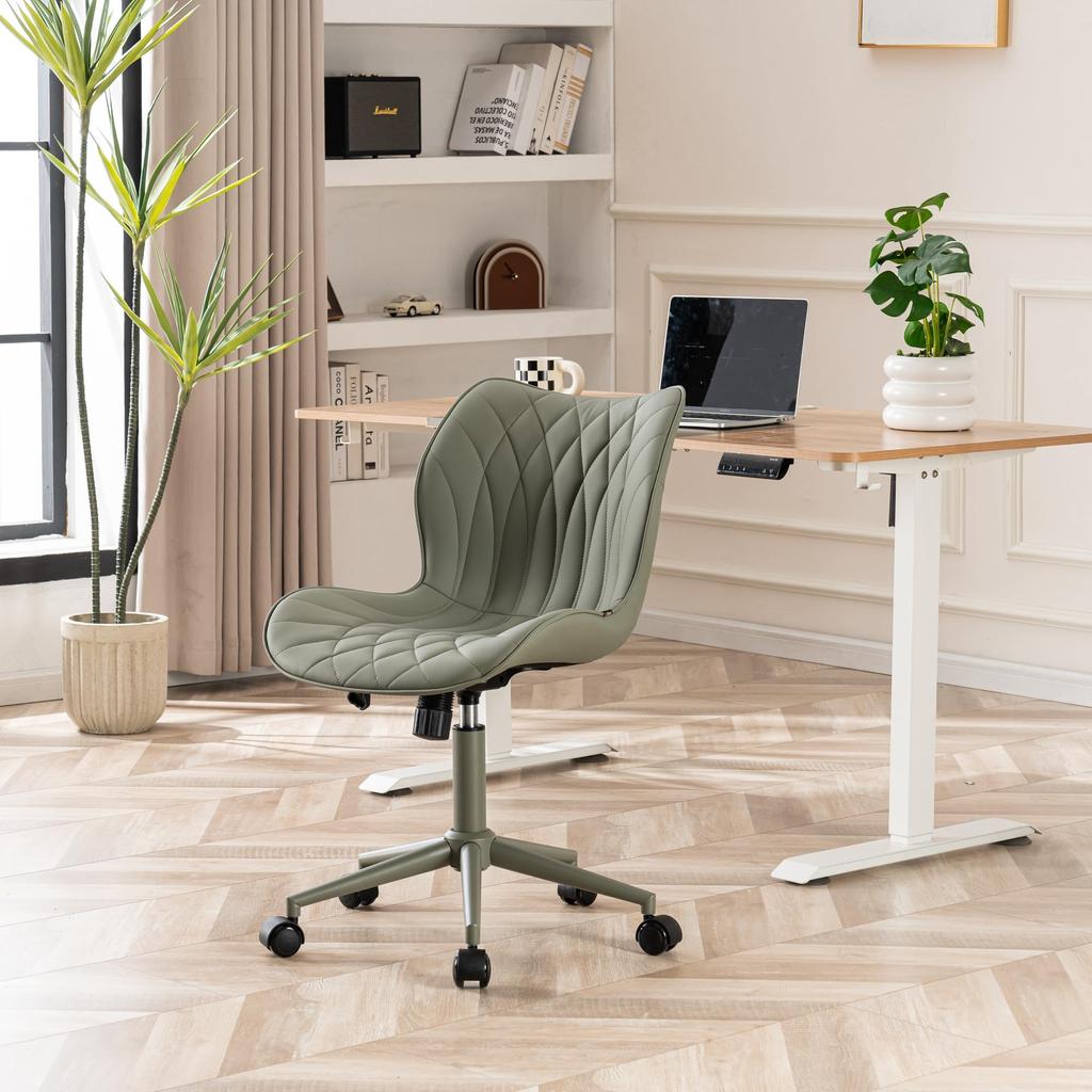 YOUTASTE Brown Office PU Leather Desk Compact with Swivel Computer No Study Work Office Height PC Work Back Pain 5 Year Olive Green Chair, Chair,