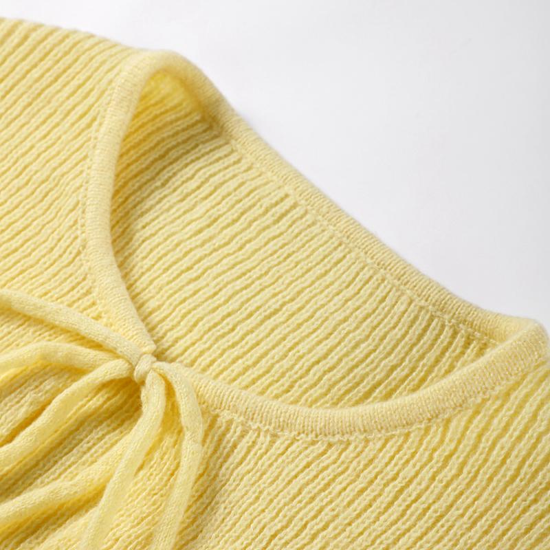 Slim Lace Up Knitted Top Skirts Set Women O-neck Flare Sleeve Hollow Out Crop Tops High Waist Split Skirt Spring Autumn Casual Outfits