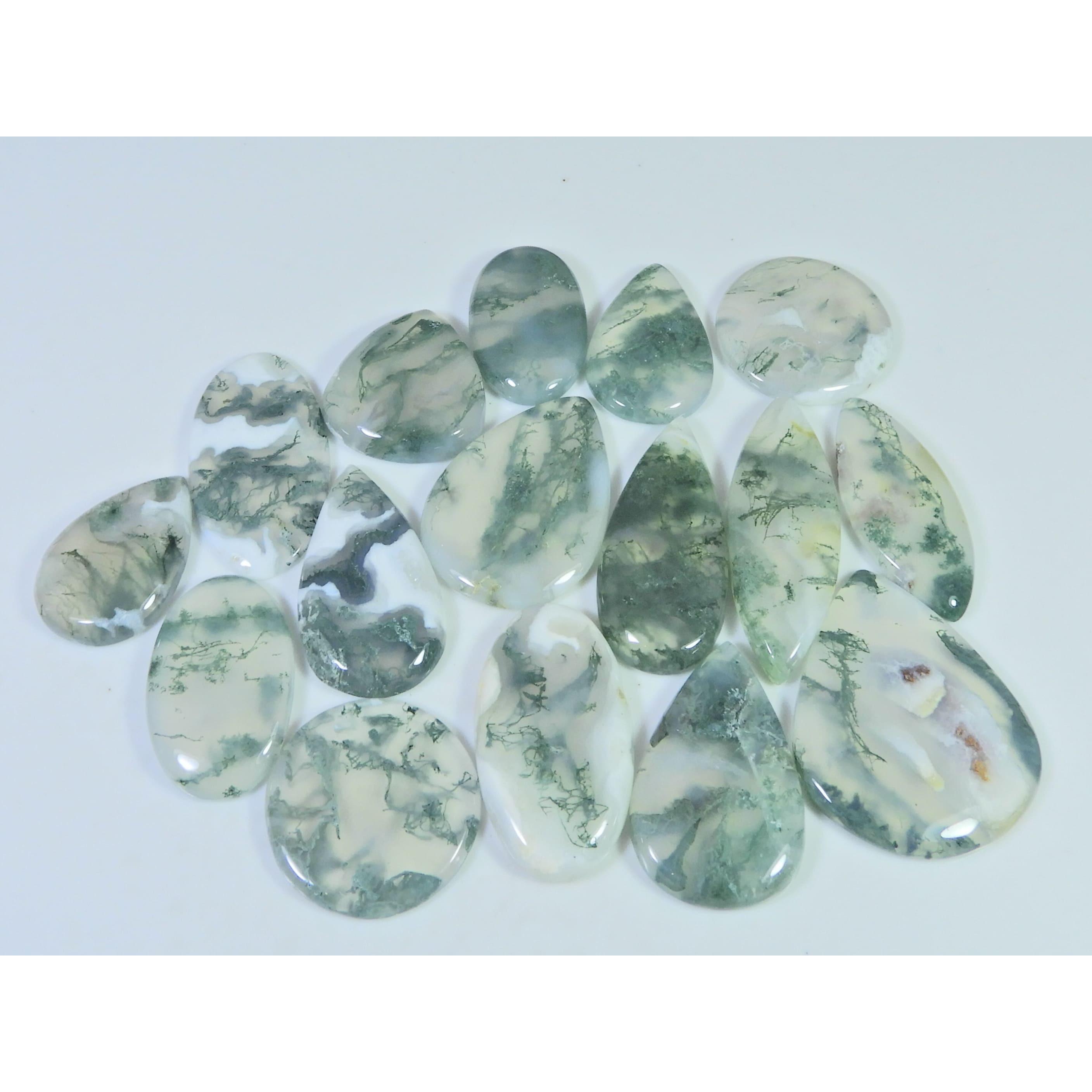 305Cts. Natural Moss Agate Opal Mix Cabachon Loose Gemstone 16 Pcs Lot C-2657