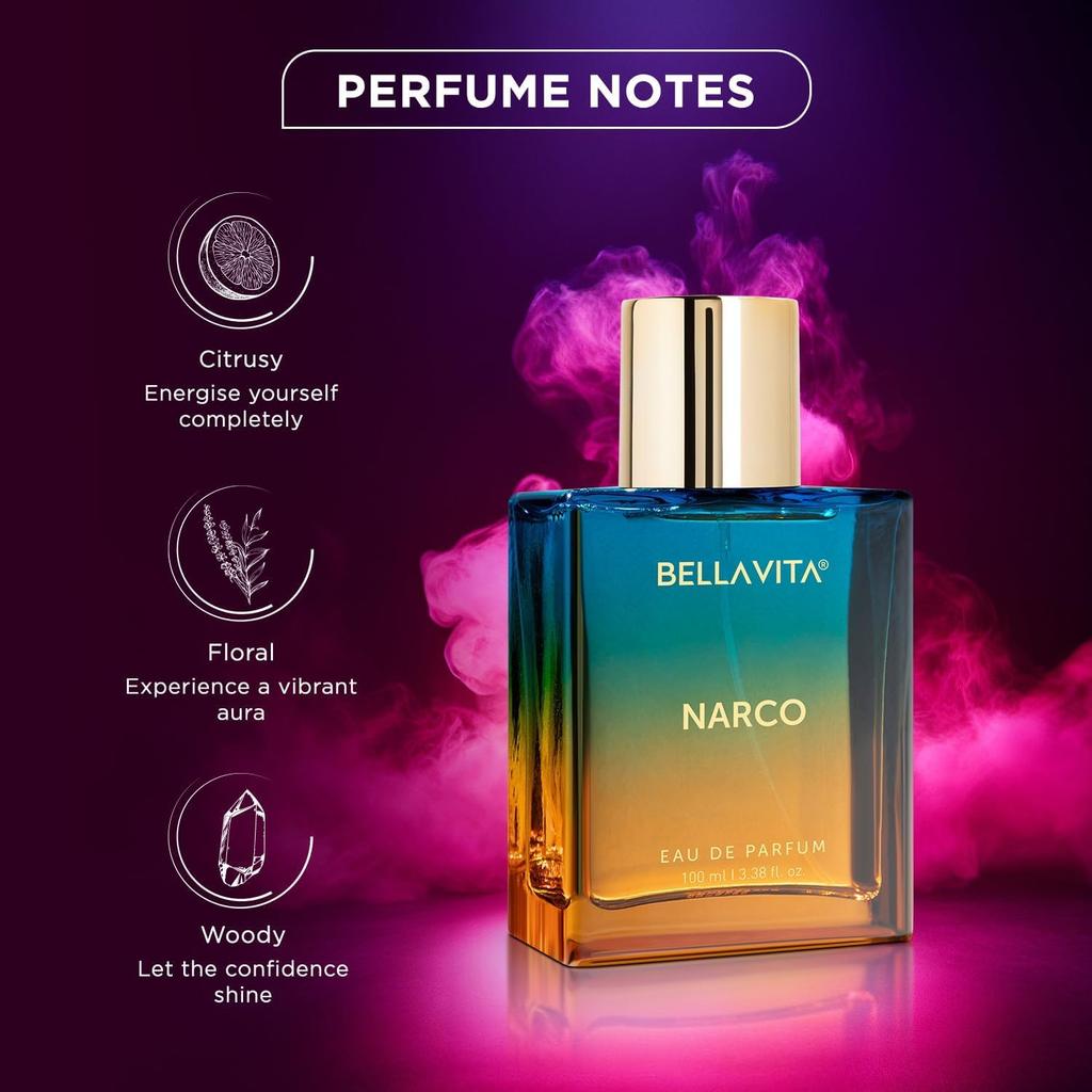 Bellavita Narco Eau De Parfum 100ml Long Lasting Bold Perfume For Men And Women With Musk Jasmine Sandalwood Notes