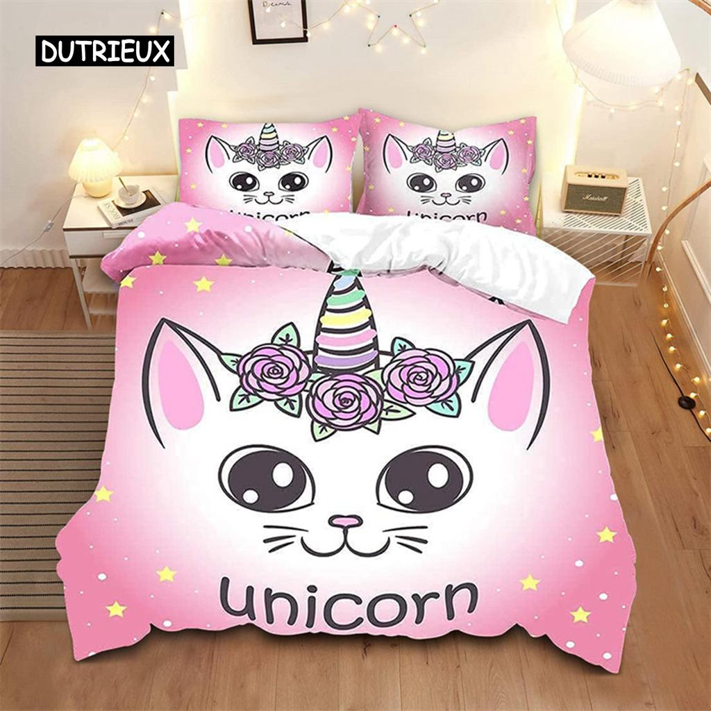 Cat Duvet Cover Set Cat Lover Gifts Bedding Set Microfiber Cute Kitten Pattern Animal Theme Double Queen King Size Quilt Cover