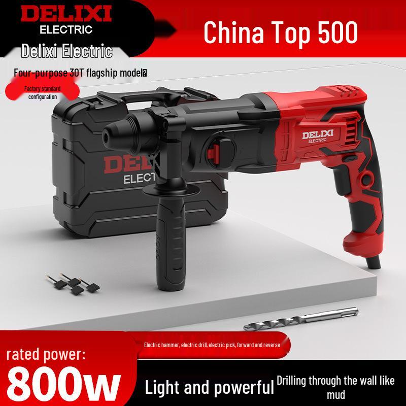 Delixi Multi-Function Electric Hammer: High-Power 3-in-1 Drill for Concrete, Household & Industrial Use