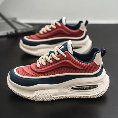 Cross-border Explosion Spring New Leather Thick Sole Heightening Dad Shoes Versatile Contrasting Color Student Casual Shoes Versatile Men's Shoes