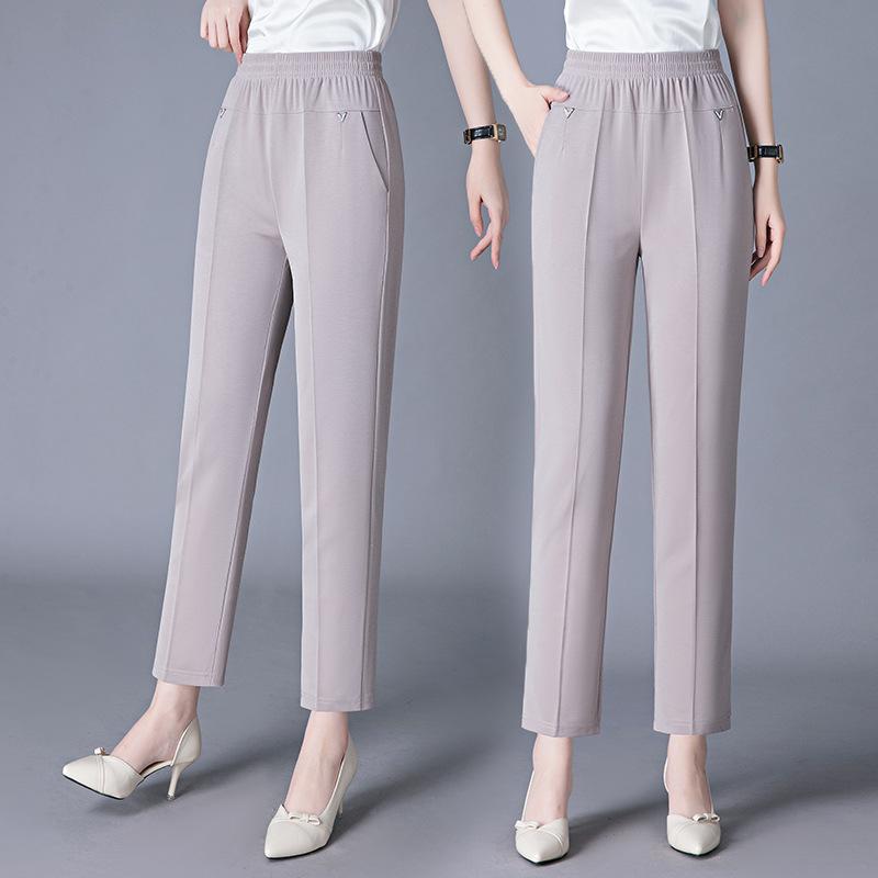 Summer Women's Pants Middle-aged and Elderly Women's Pants Elastic High Waist Loose Grandmother Cropped Pants