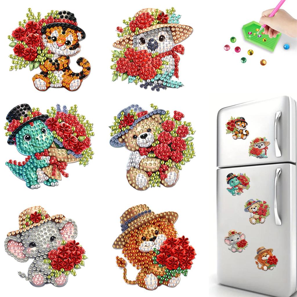 6Pcs Acrylic DIY Diamond Painting Fridge Magnets Diamond Painting Magnets Kit Crystal Sparkling Diamond Magnets Set