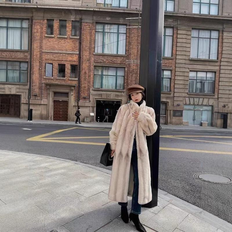 New retro cross mink imitation fur coat women's winter thickened high-sense celebrity imitation mink long knee coat
