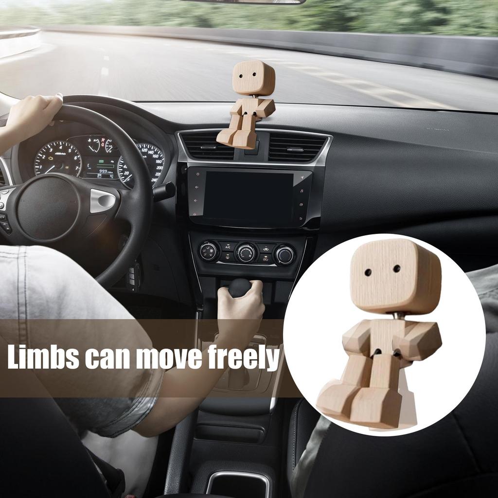 Shaking Wooden Man Figurine Man Tabletop Decor Creative Statue for Car Dashboard Study Shelf Display Desk Bedroom Living Room