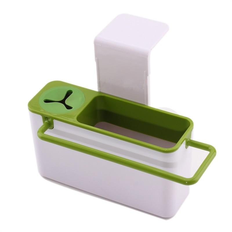 Stylish Green With White Suction Cup Base Kitchen Brush Sponge Holder For Easy Draining