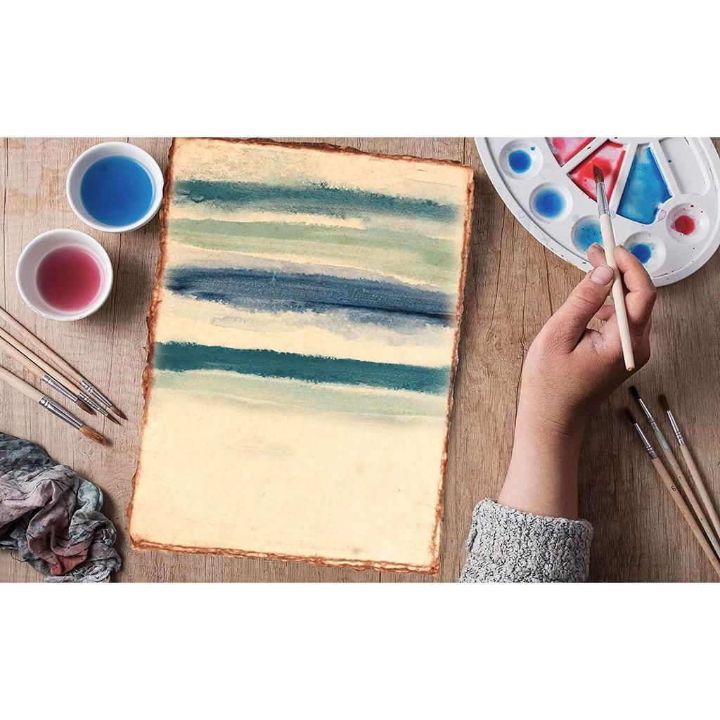 50 listů akvarelového papíru o gramáži 150 g/m² - Panenská bavlna - Ručně vyráběný papír s okrajem - Vintage tónovaný