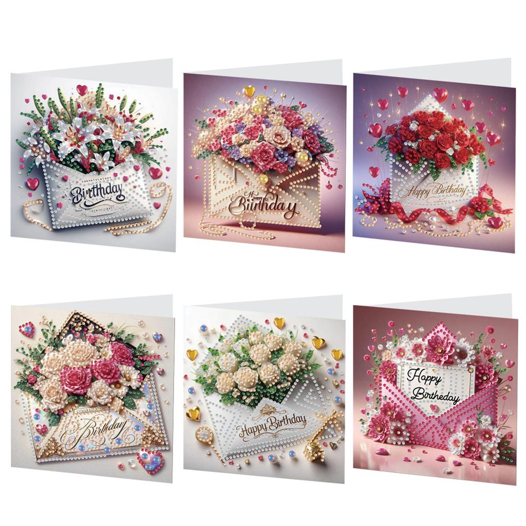 6pcs DIY Diamond Painting Greeting Card Set Rhinestone Diamond Art Mosaic Postcards for Festivals and Celebrations