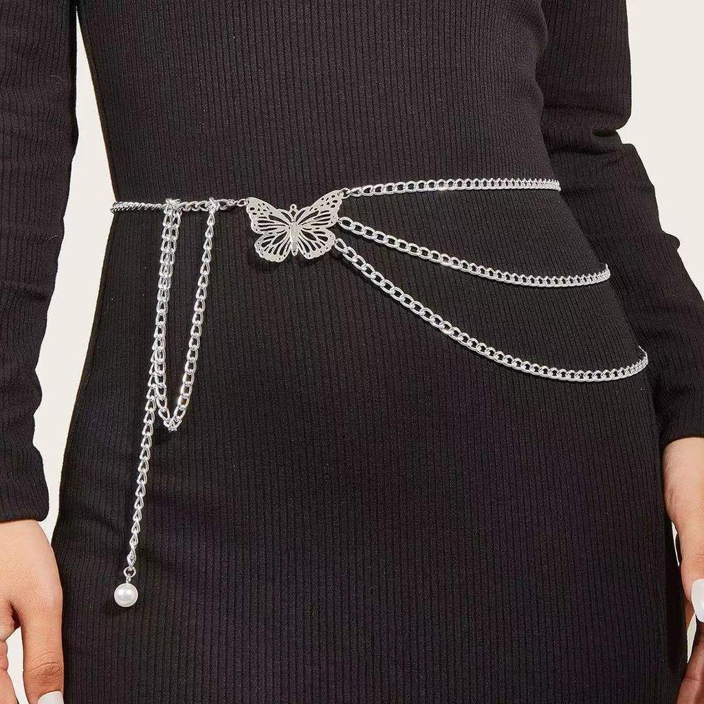 European and American Sexy and Fashionable Metal Hollow Butterfly Waist Chain for Women Fashion Alloy Flower Disk Aluminum Chain Body Chain