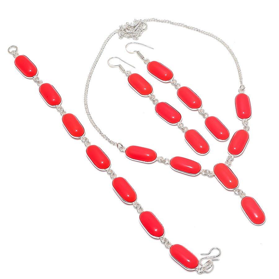 

Natural Coral Gemstone Handmade 925 Sterling Silver Jewelry Necklace 18 G5w39