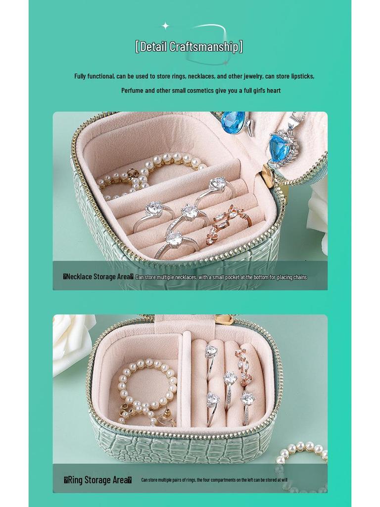 PU Leather Portable Jewelry Box with Zipper - Bracelet, Earrings, Ring Storage