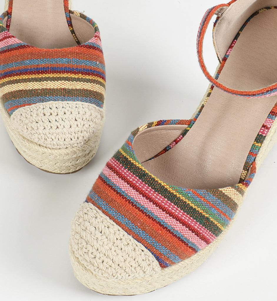  bohimian espadrilles round toe wedges ankle strap sandals heel platform shoes women sandals pumps comfort csaual